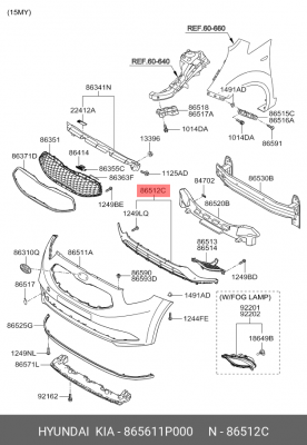 Kia Venga Решетка бампера перед 865611P000 HYUNDAI KIA