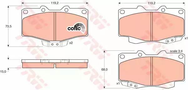 TOYOTA Land Cruiser Prado/Hilux/4-Runner 89-97 колодки тормозные передние GDB797 TRW