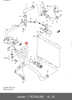 Suzuki GV 05- патрубок радиатора отопителя (OUTLET) 1787265J00 SUZUKI