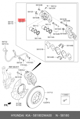 ТОРМОЗНОЙ СУППОРТ 581802WA00 HYUNDAI KIA