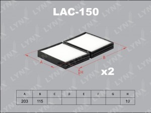 TOYOTA Mark 2, Cresta, Chaser (GX90, JZX100) фильтр салона к-т 2 шт LAC-150 LYNXAUTO