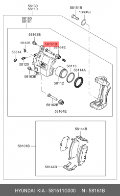 Kia Rio 06- палец торм. суппорта перед. верх 581611G000 HYUNDAI KIA