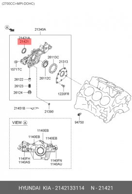 Hyundai Santa Fe 00-06 2.0б-2.4б/Porter/Galloper/Sonata 2.0 G4JP Сальник к/в пер 2142133114 HYUNDAI KIA