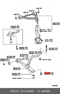 Toyota Corolla 120, Avensis 250 болт крепления переднего рычага 90119-14086 TOYOTA