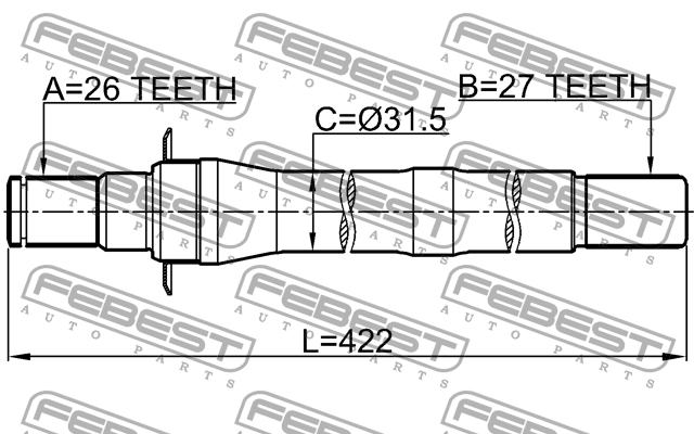 Hyundai IX35 2.0I 4WD 10-15 Полуось промежуточная 1212-IX35AT4WD FEBEST