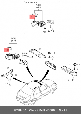 Kia Rio 00-05 Зеркальный элемент левый 87631FD000 HYUNDAI KIA
