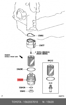 Toyota 09- крышка маслянного фильтра 15620-37010 TOYOTA