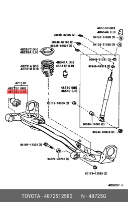 Toyota Corolla 02-06 с/б задней балки 48725-12580 TOYOTA