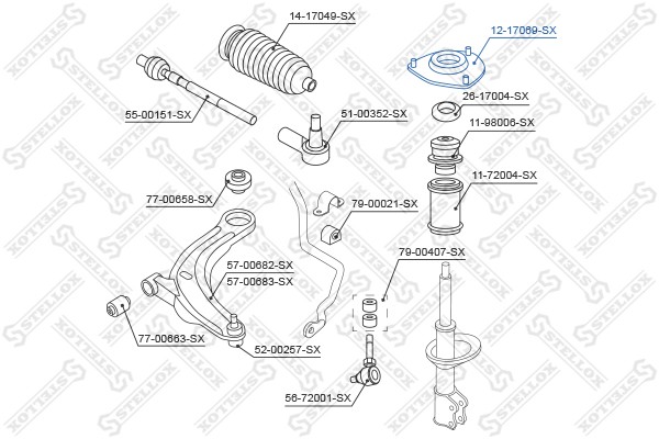 Mitsubishi Lancer 9, Outlander опора переднего амортизатора 12-17069-SX STELLOX