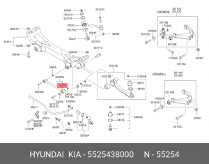 Hyundai SonataEF сайлетблок задн поперечной тяги (к кузову для развального болта 5525438000 HYUNDAI KIA
