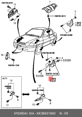Брызговик передний правый KK38651840 HYUNDAI KIA