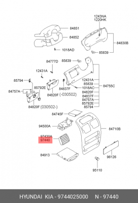 Hyundai Accent 00-/Решетка воздуховода центральная правая 9744025000 HYUNDAI KIA
