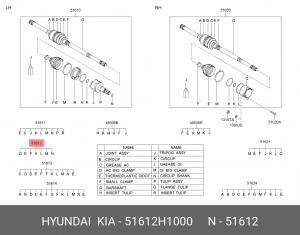 Hyundai Terracan Пыльник наружний комплект 51612H1000 HYUNDAI KIA