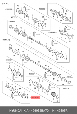 Hyundai SantaFe  ШРУС внутренний правый 496052BA70 HYUNDAI KIA