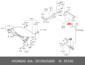 Hyundai Elantra c 06 Рычаг задней подвески верхний поперечный 551002G000 HYUNDAI KIA