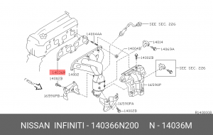 Nissan Primera P12, X-Trail QR20DE прокладка выпускного коллектора 14036-6N200 NISSAN INFINITI