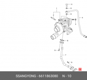 SS Прокладка трубки обратки турбины(нижняя) 6611863080 SSANG YONG
