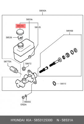 Hyundai Accent, Getz, Sonata Крышка бачка главного тормозного 5853125300 HYUNDAI KIA