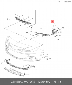 Opel Astra J GTC кронштейн переднего бампера правый 13264599 GENERAL MOTORS