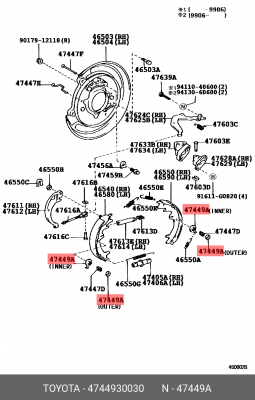 Toyota Стопор пружинки колодки стояночного тормоза (наружний) 47449-30030 TOYOTA