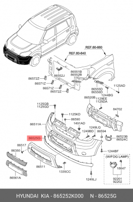 KIA Soul Спойлер переднего бампера 865252K000 HYUNDAI KIA