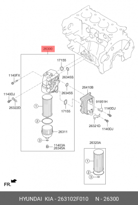 Модуль масляного фильтра 263102F010 HYUNDAI KIA