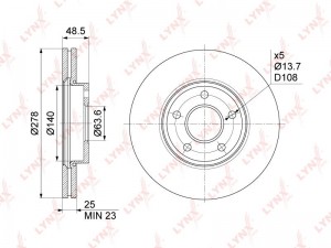 Диск тормозной передний LYNXauto BN-1024 BN-1024 LYNXAUTO