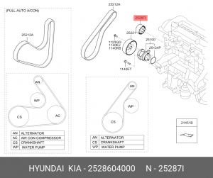 Kia Picanto 11-  ролик натяжения ремня приводного агрегатов 2528604000 HYUNDAI KIA