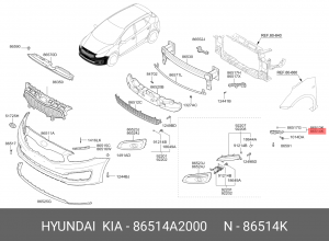 Kia Ceed 15- кронштейн переднего бампера правый к крылу 86514A2000 HYUNDAI KIA