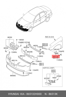 Hyundai Elantra с 06 Кронштейн креп. бампера левый 865132H000 HYUNDAI KIA