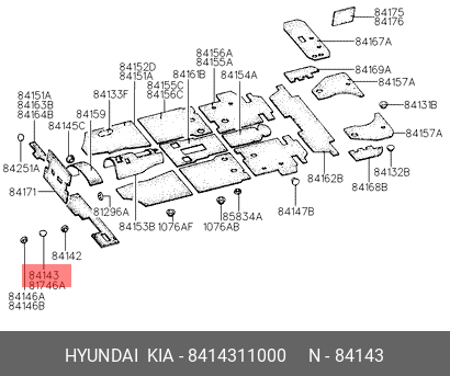 Hyundai \Kia Заглушка резиновая пола 8414311000 HYUNDAI KIA