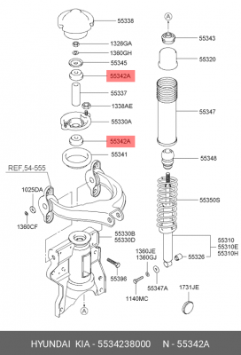 Hyundai SonataEF 99-/Magentis 03- Втулка амортизатора задняя (выше опоры) 5534238000 HYUNDAI KIA