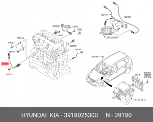 Kia Sportage 10-/Ix35 2,0б/SantaFe 10/13 2.4 датчик положения коленвал(VIN) 3918025300 HYUNDAI KIA