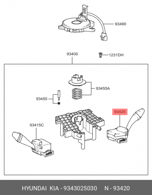 Hyundai Accent00- Переключатель подрулевой омывателя(прав) 9343025030 HYUNDAI KIA