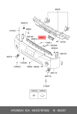 Hyundai Porter II Крепление бампера центр. 865574F000 HYUNDAI KIA