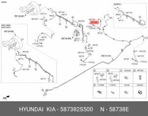 Hyundai IX35/Sportage 11- Шланг тормозной задний правый 4WD 587382S500 HYUNDAI KIA