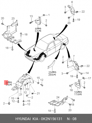 Kia Spectra, Shuma II Подкрылок пер. правый 0K2N156131 HYUNDAI KIA