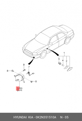 Kia Spectra (не ИЖ) ПТФ правая 0K2N351510A HYUNDAI KIA