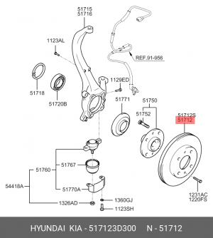 Hyundai SonataEF(ТАГаз)/Elantra00-06 1,8/2,0  диск тормозной передн(мин2) 51712-3D300 HYUNDAI KIA