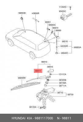 Hyundai Getz/Matrix поводок заднего стеклоочистителя 9881117000 HYUNDAI KIA