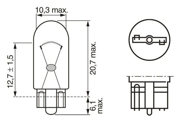 W5W 2,1x9,5d стеклянный цоколь 1 987 302 206 BOSCH