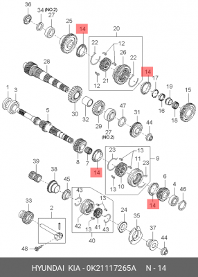 Kia до 4-6 г.в кольцо синхронизатора  1-4 передачи 0K21117265A HYUNDAI KIA