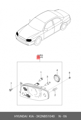 Kia Spectra фара передняя левая 3K2NB51040 HYUNDAI KIA