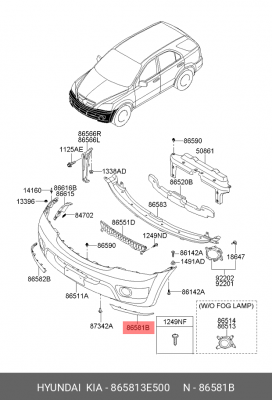 CLKK24L / Kia Sorento 04-08  накладка переднего бампера левая 865813E500 HYUNDAI KIA