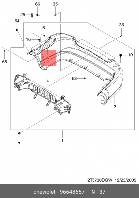 Chevrolet Aveo 08 Седан Крепеж заднего бампера правый 96648657 GENERAL MOTORS