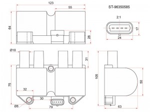 Daewoo Nexia 1.5 DOHC/Lanos Катушка зажигания 4 конт. ST96350585 SAT