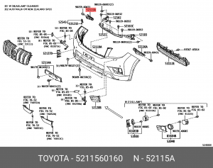 кронштейн бампера переднего правый 52115-60160 TOYOTA