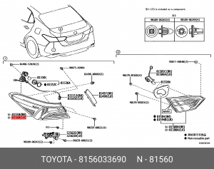 Toyota Camry фонарь задний левый в крыле оригинал TOYOTA 81560-33690 TOYOTA