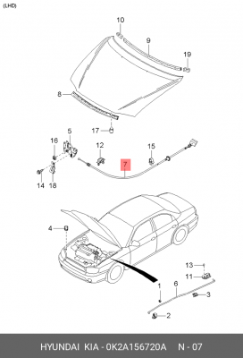 Kia Spectra трос капота 0K2A156720A HYUNDAI KIA