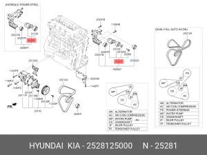 Hyundai Sonata YF/NF/ix35/Sportage 10- 2.0б/Sorento 2.4б 09- Натяжитель приводно 25281-25000 HYUNDAI KIA